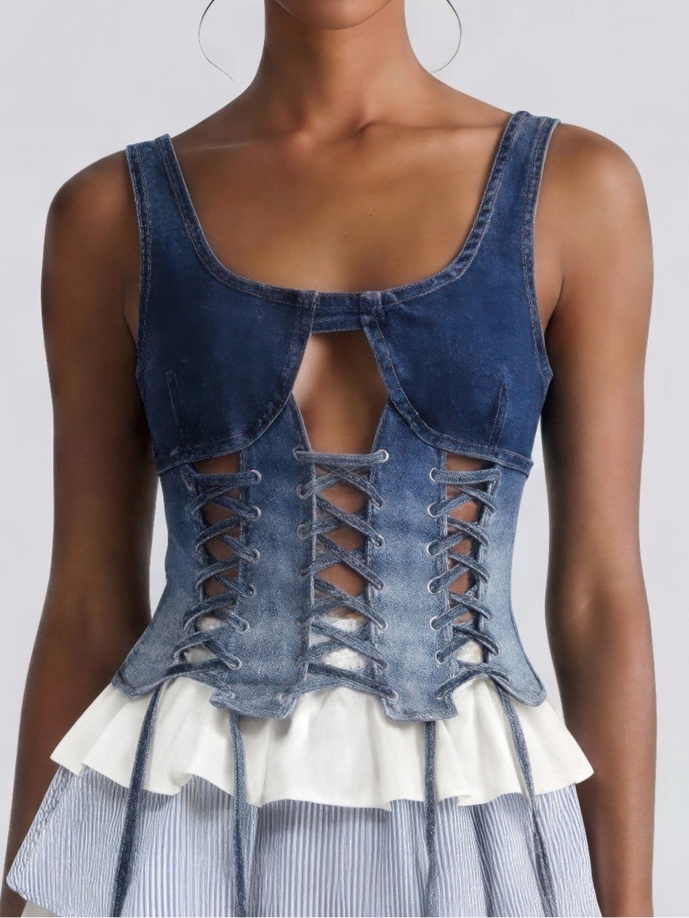 Rebel Stitch Lace-up Denim Corset Top